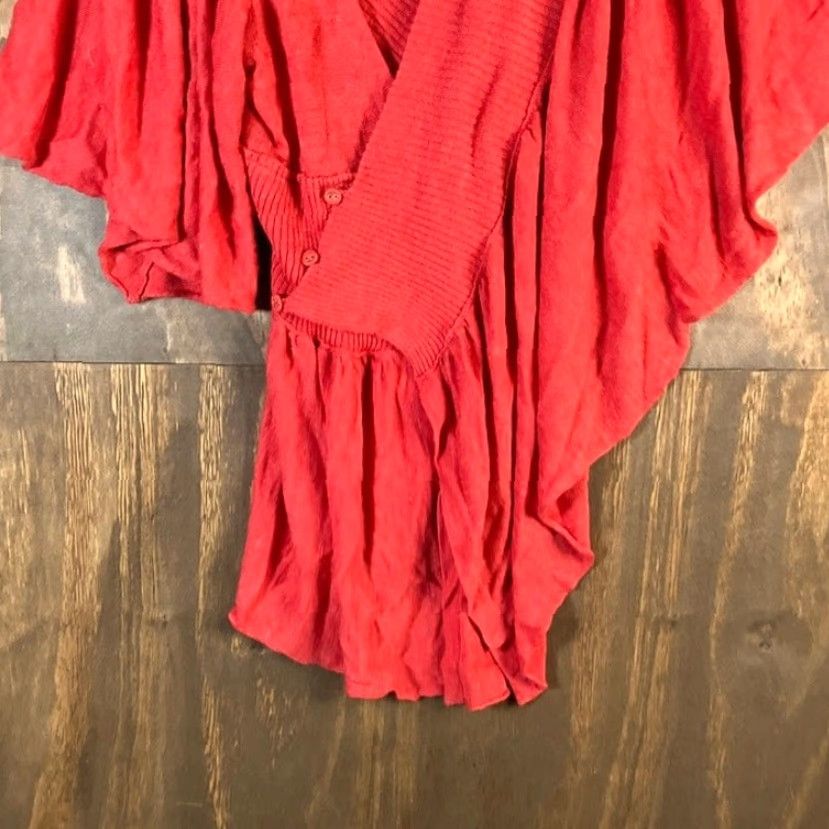 Anthropologie Anthropologie Moth Sweater Orange Wrap Shirt S/M Womens Knit V-Neck Short Sleeve Bohemian Ruffle Size S / US 4 / IT 40 - 3 Thumbnail