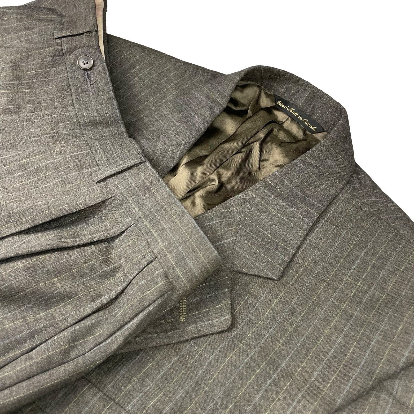 Jack Victor Jack Victor Men's Kelton 100% Wool 3-Button Suit Brown Strip Size 40L - 1 Thumbnail