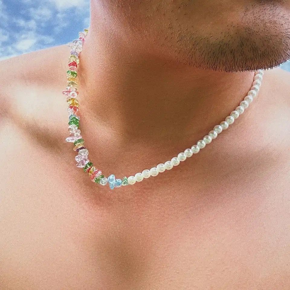Jewelry Transparent Colorful Glass Crystal Pearl Choker Necklace Size ONE SIZE - 2 Thumbnail