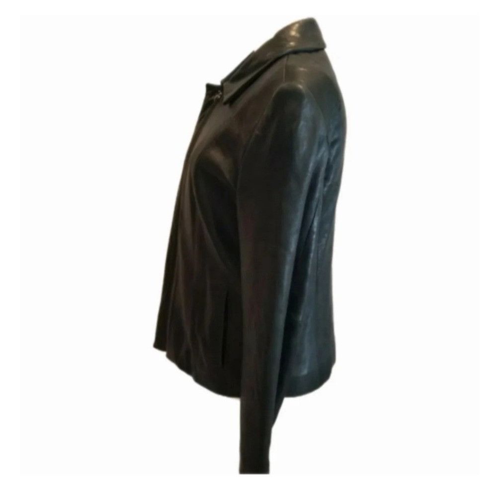 Jones New York Womens Jones New York Black Leather Jacket Coat Size M / US 6-8 / IT 42-44 - 3 Thumbnail