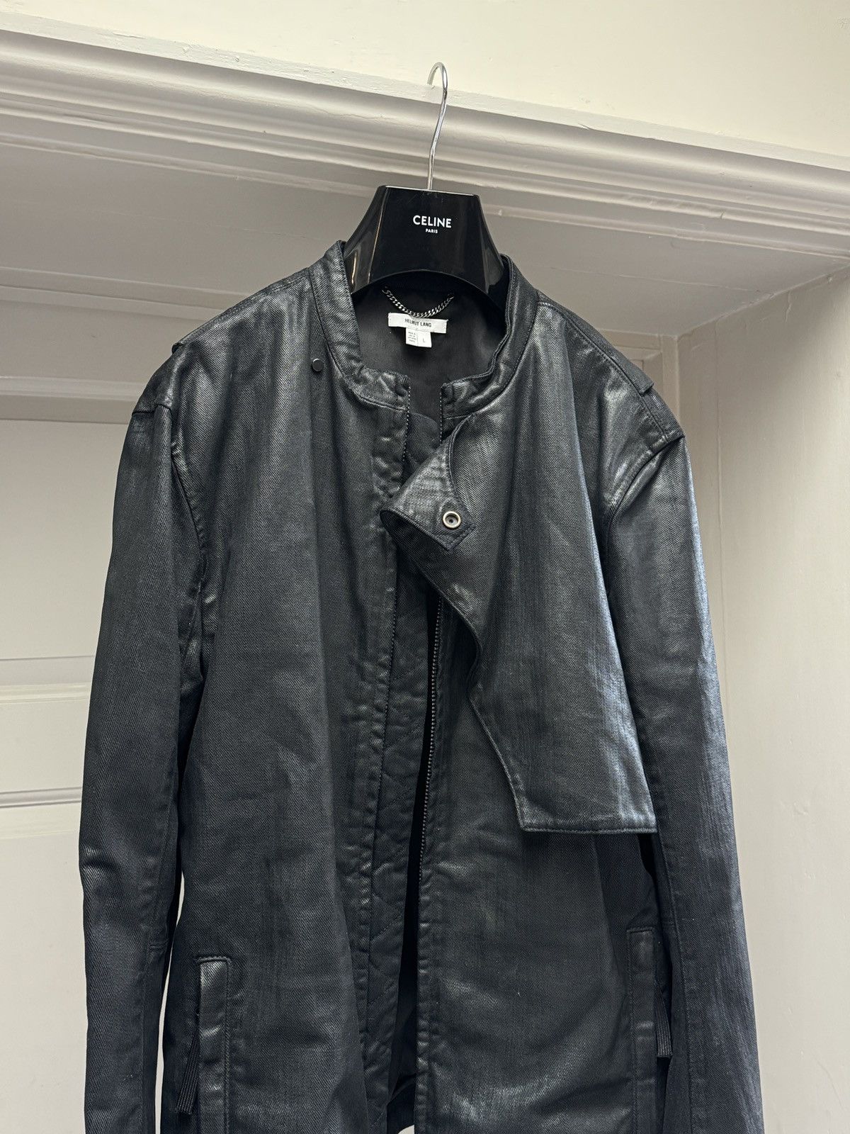 Helmut Lang Helmut Lang Waxed Cotton Black Asymmetrical Jacket Large Size US L / EU 52-54 / 3 - 3 Thumbnail