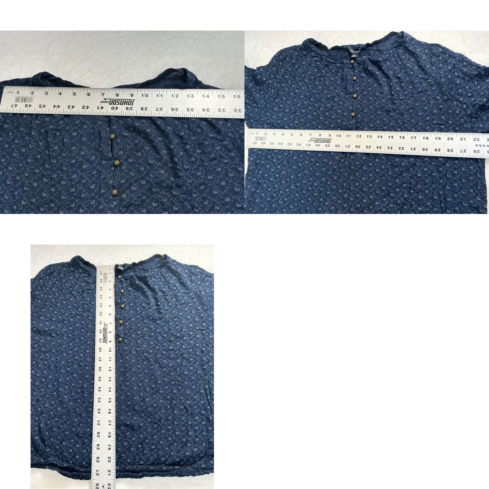 Lucky Brand Lucky Brand Women's Blouse Indigo Vine Print Long Sleeve Peasant Top Large Boho Size L / US 10 / IT 46 - 8 Thumbnail