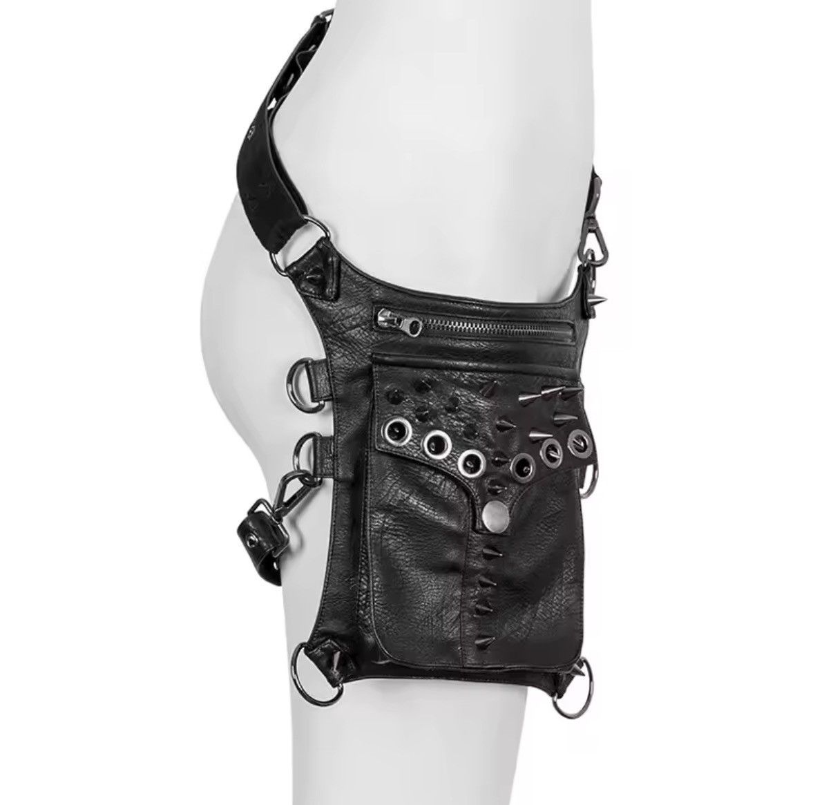Leather Gothic Punk PU Leather Motorcycle Messenger Bag Size ONE SIZE - 6 Thumbnail