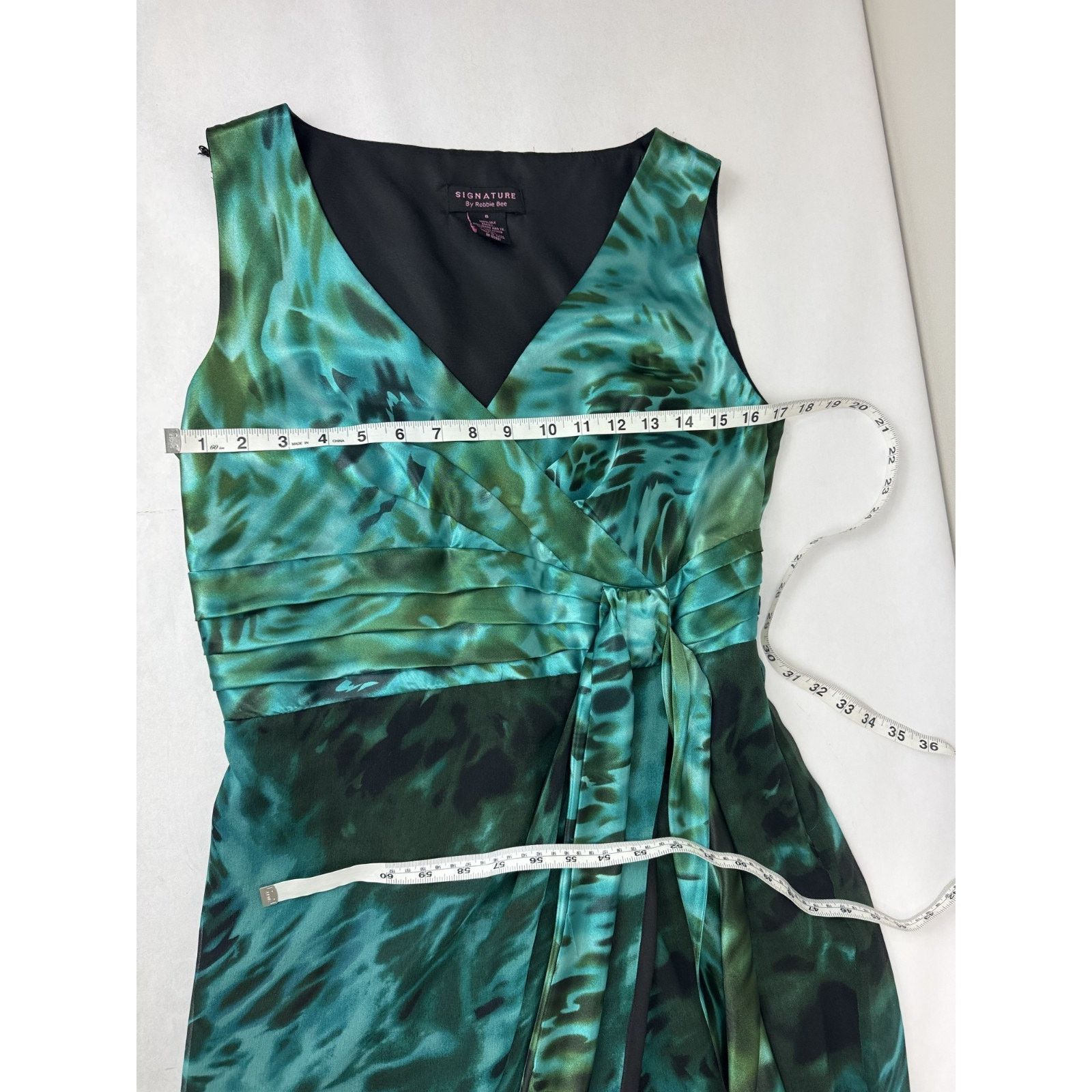 Other 100% Silk Teal Sleeveless Abstract Print Dress Faux-Wrap 8 Size M / US 6-8 / IT 42-44 - 4 Thumbnail