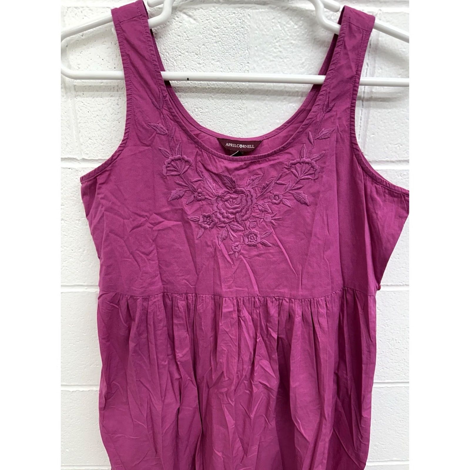 Vintage April Cornell Sundress Cotton Tank Magenta Pink Embroidered Women’s Medium Size M / US 6-8 / IT 42-44 - 3 Thumbnail