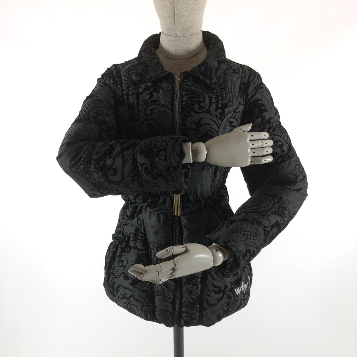Designer × Desigual Women's DESIGUAL WHY? Black Floral Pattern With Belt Puffer Down Jacket Coat Bomber Size M / US 6-8 / IT 42-44 - 2 Thumbnail