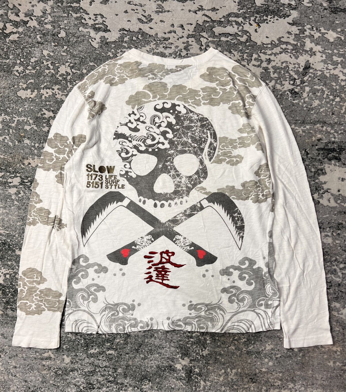 Dulcamara Japan Skull Embroided Japanese Motif AOP Ls Tshirt Size US M / EU 48-50 / 2 - 1 Thumbnail