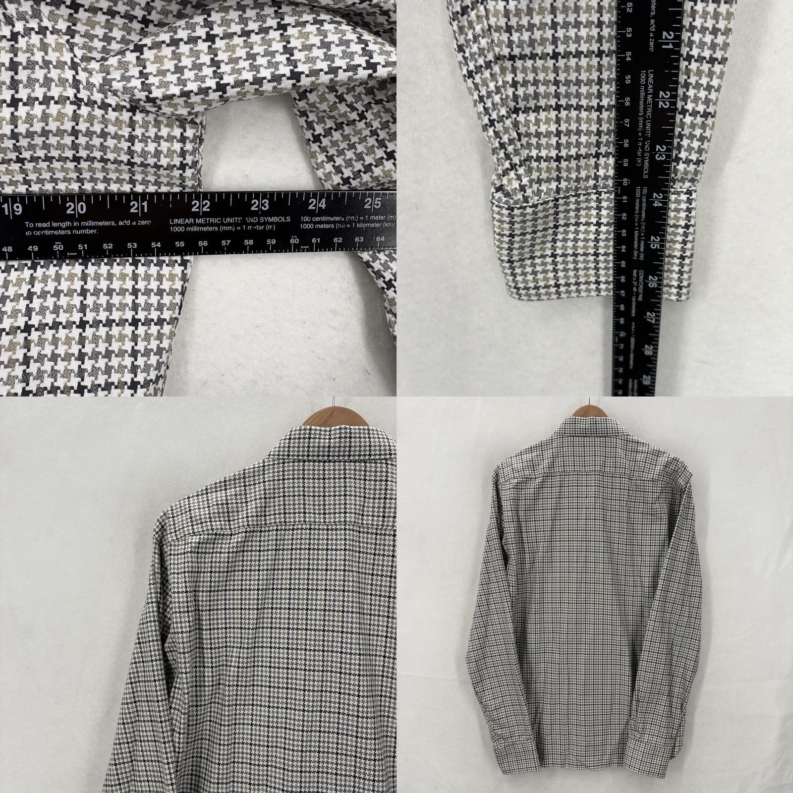 Vintage Hammer Made Shirt Mens Large Gray Houndstooth Slim Button Front Contrast Cuff Size US L / EU 52-54 / 3 - 8 Thumbnail