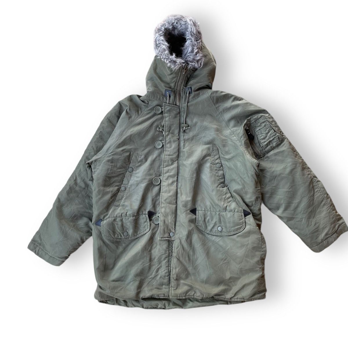 image of 14Th Addiction x Beauty Beast Vintage Roller Gear Sherpa Hooded Jacket in Army Green (Size XL)