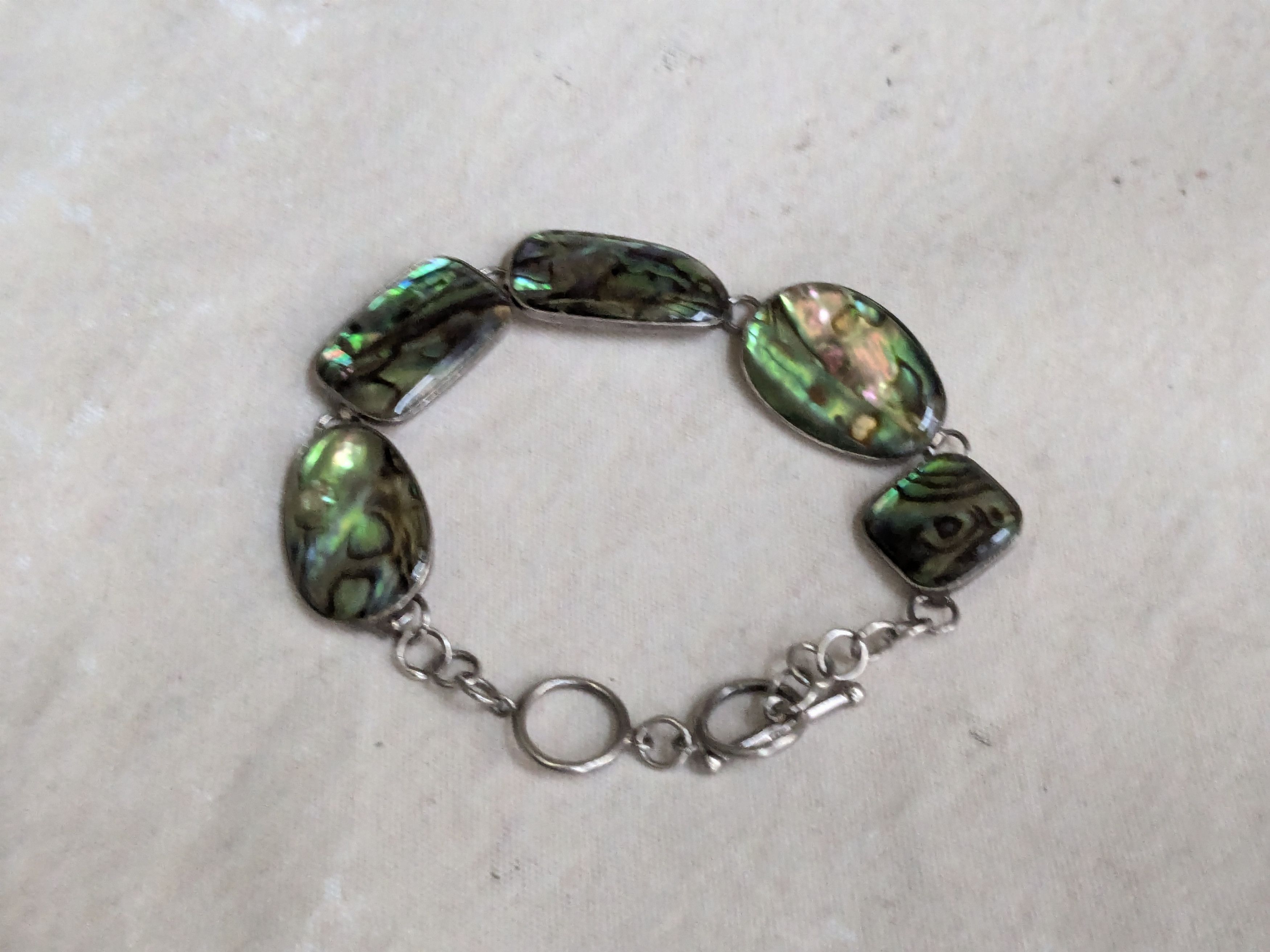 Jewelry Vintage Sterling Silver Bracelet Abalone Shell 8" Size ONE SIZE - 3 Thumbnail