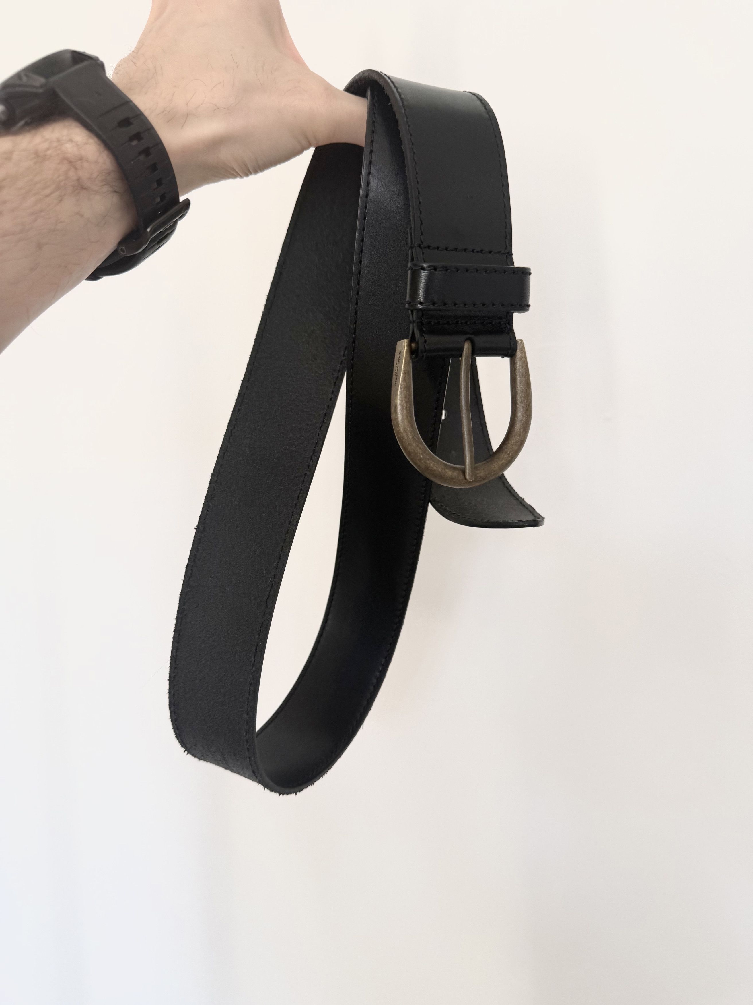 Saint Laurent Paris Western 3 Passant Belt In Black Leather Sz 85