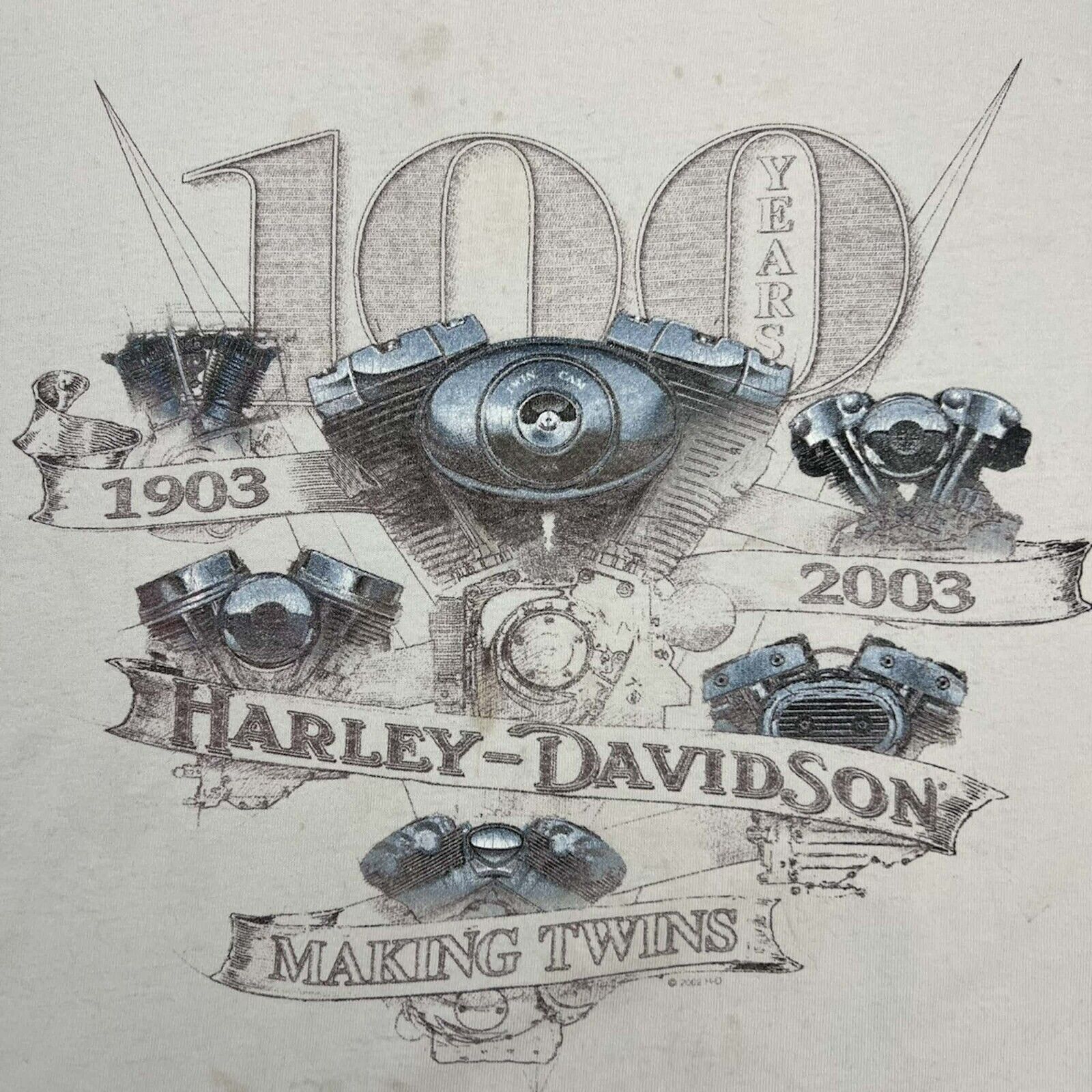 Harley Davidson × Vintage Vintage 2002 Harley Davidson T Shirt Twins Motorcycle Tee Size US XL / EU 56 / 4 - 2 Thumbnail