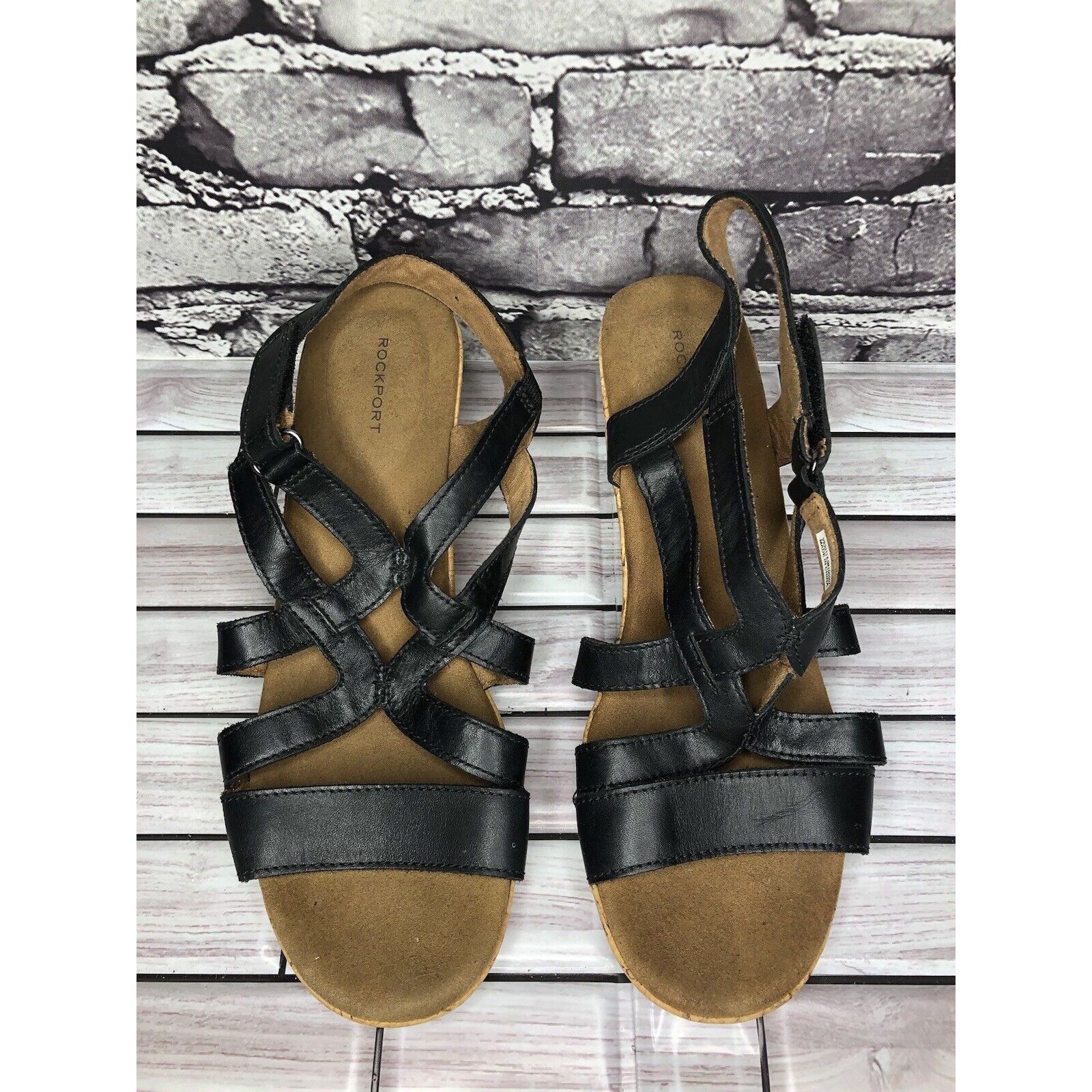 Rockport Rockport Black Leather Casual Cork Wedge Strappy Sandals Wom Size US 8.5 / IT 38.5 - 18 Thumbnail