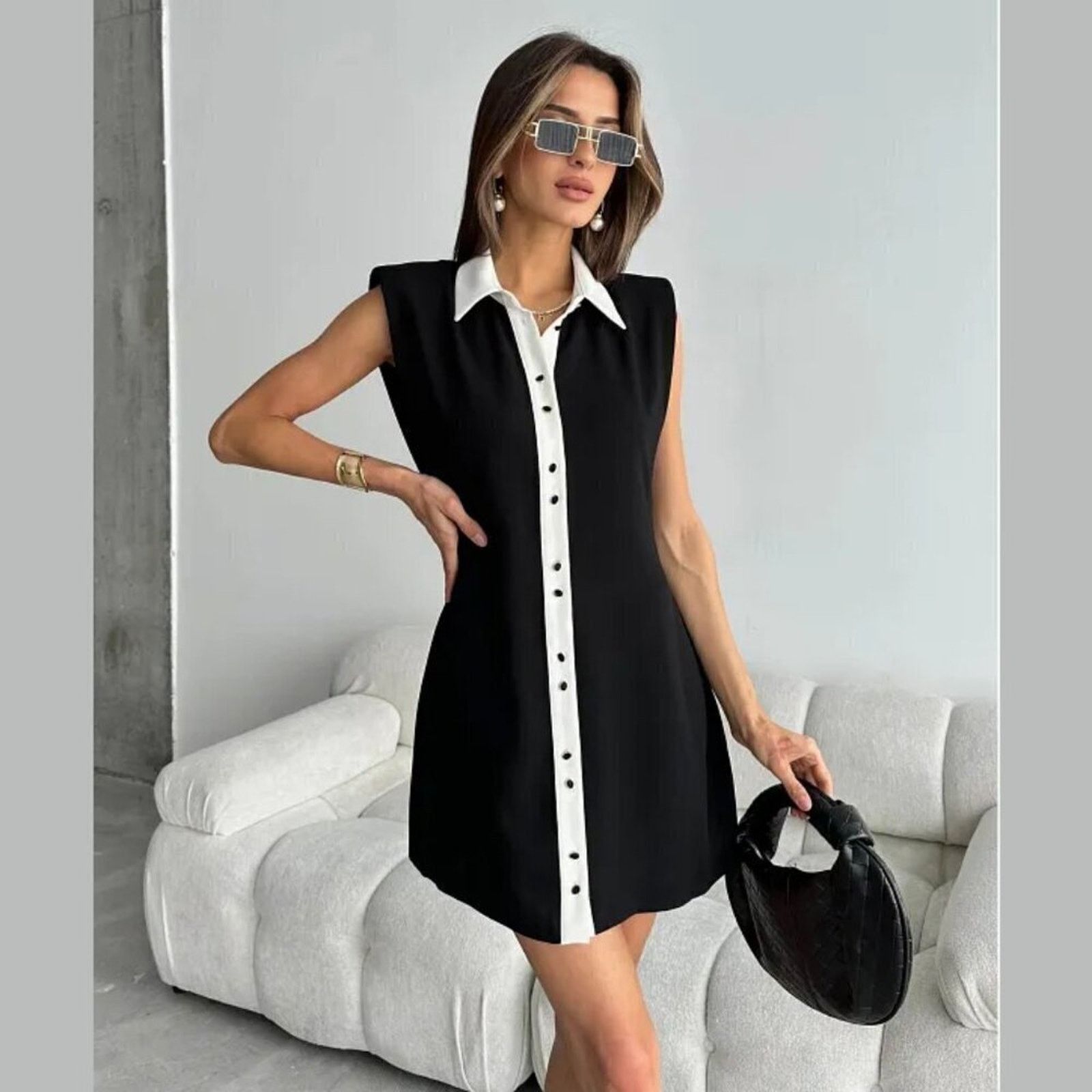 Zara CHANEL VIBES!!! ZARA BLOGGER FAVE!!! Contrasting Mini Dress Size L / US 10 / IT 46 - 9 Thumbnail