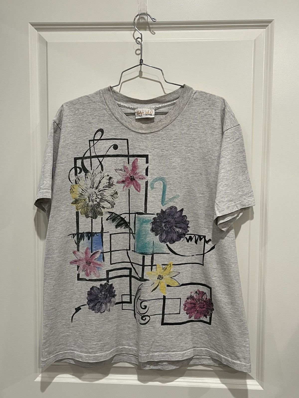 Band Tees × Vintage Vintage 90s Heather Grey Flowers Music T Shirt Size US L / EU 52-54 / 3 - 1 Thumbnail