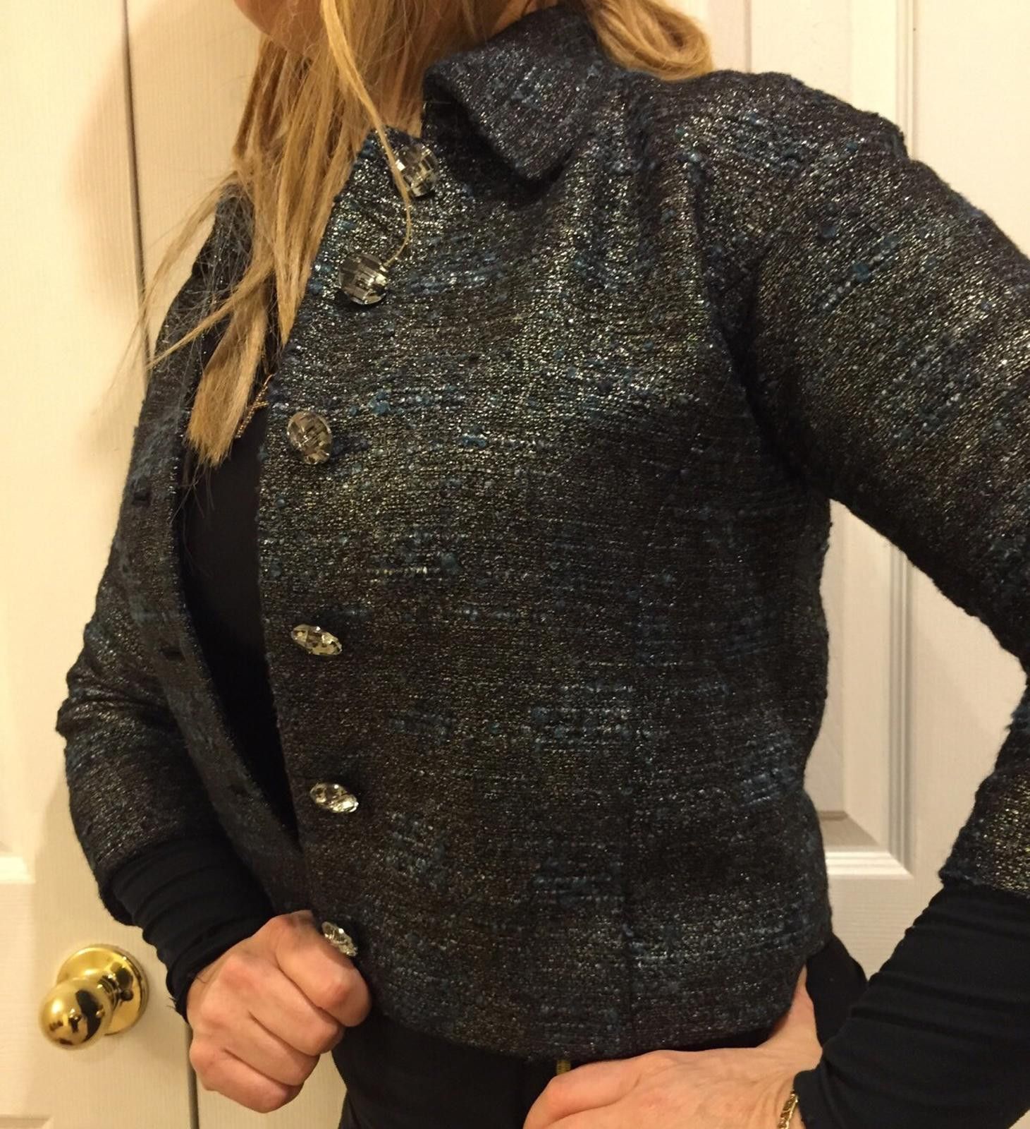 Worthington Worth New York Peacock Lurex Boucle Chic Jacket Ret$698 Sz 0 Size XS / US 0-2 / IT 36-38 - 1 Thumbnail