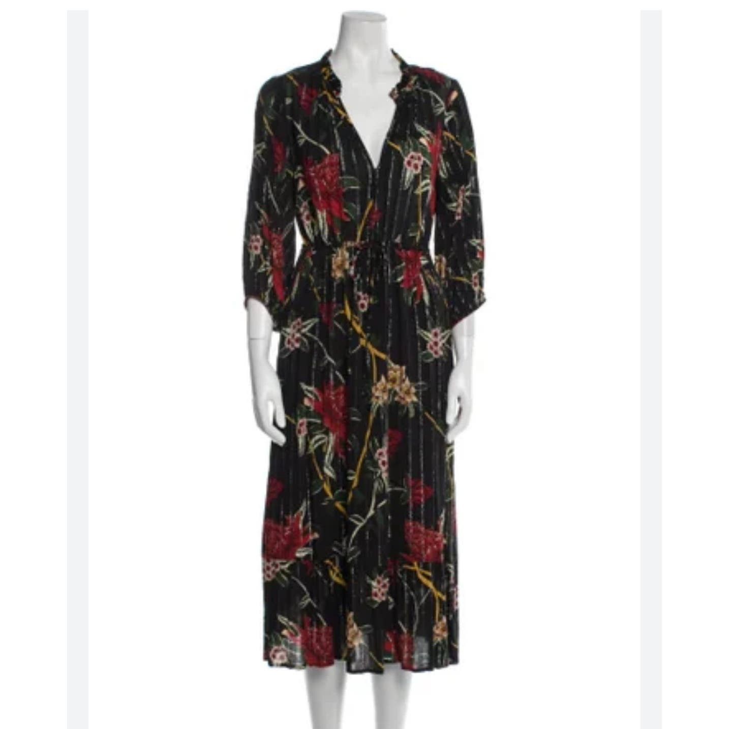 image of Ba Sh NWOT Ba&sh Patty Floral-Print V-Neck Dress Size 1 in Black, Women's