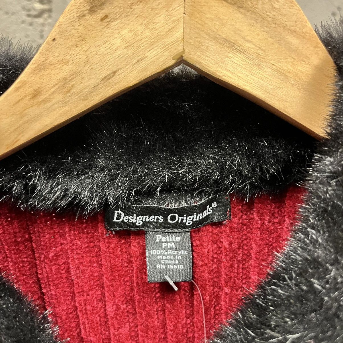 Vintage Vintage Y2K Red Black Faux Fur Trim Full Zip Chenille Jacket Size M / US 6-8 / IT 42-44 - 3 Thumbnail