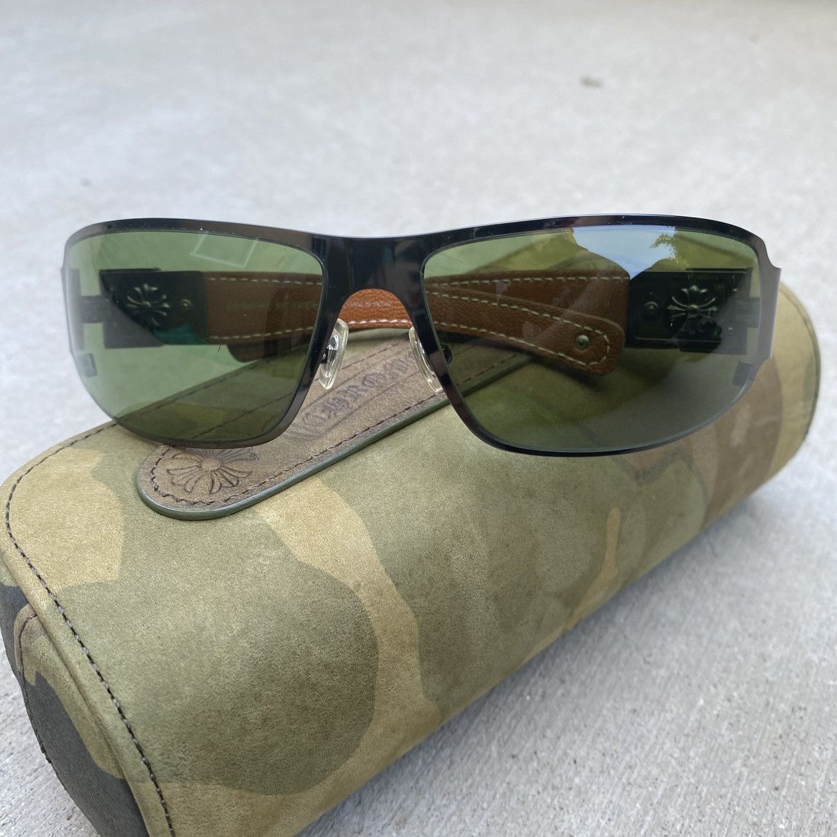 Chrome Hearts Chrome Hearts Deviant II Brown Arms Green Lense Sunglasses Size ONE SIZE - 2 Thumbnail