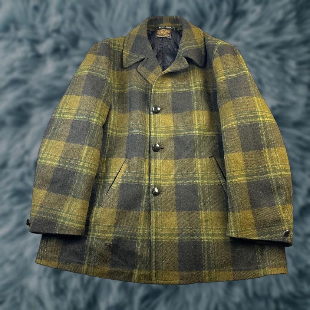 VINTAGE Pendleton Jacket Mens XL Green Plaid Coat Chore Wool