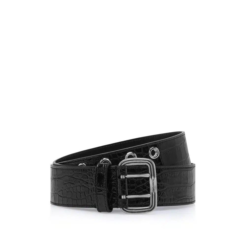 Tom Ford o1loc1c0825 TB299 Size: 105 / Croc Double Prong Belt Black Size 42 - 1 Preview