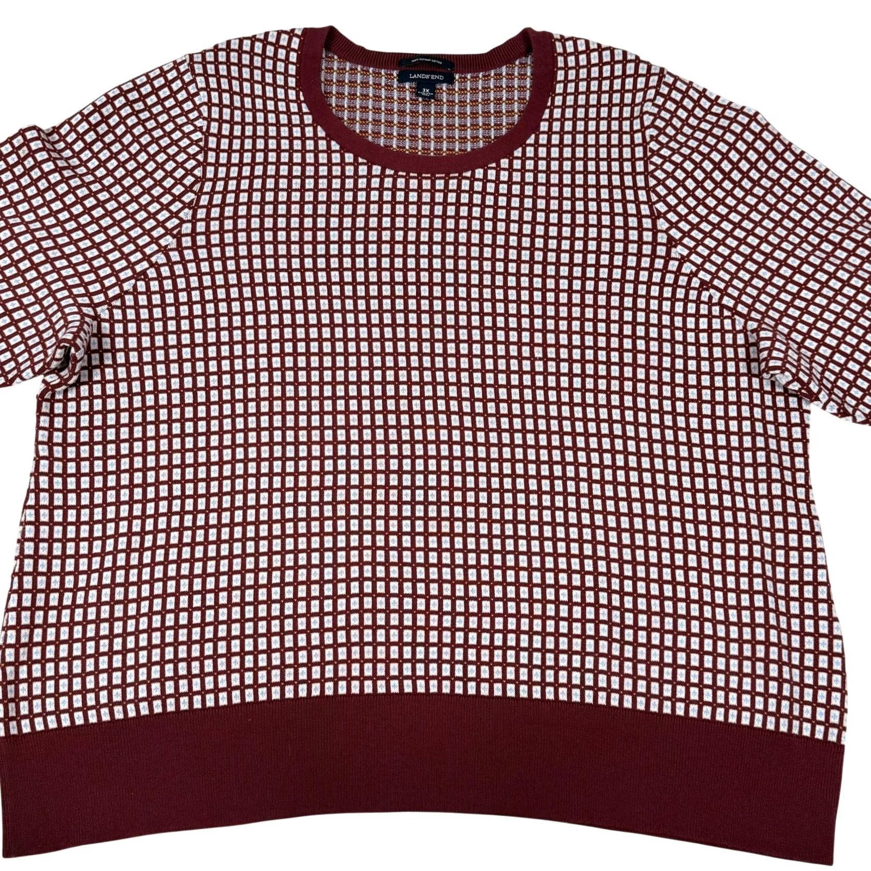 Lands' End VINTAGE Lands' End Womens 3X Burgundy Supima Cotton Grid Knit Crewneck Pullover Sweater Size XXL / US 16-18 / IT 52-54 - 2 Thumbnail