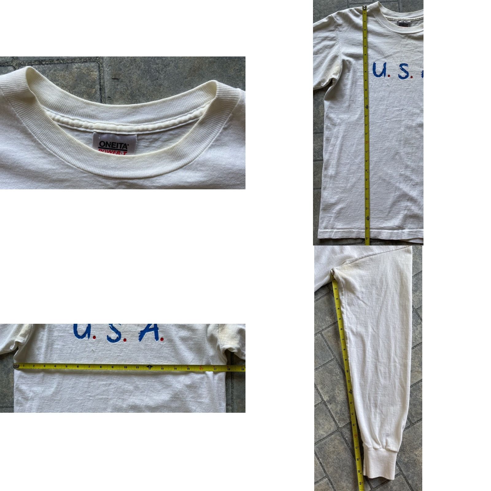 Vintage VINTAGE Oneita Long Sleeve Shirt USA Men’s Medium White Flaws Wear 90s shirt Mens Size US M / EU 48-50 / 2 - 9 Thumbnail