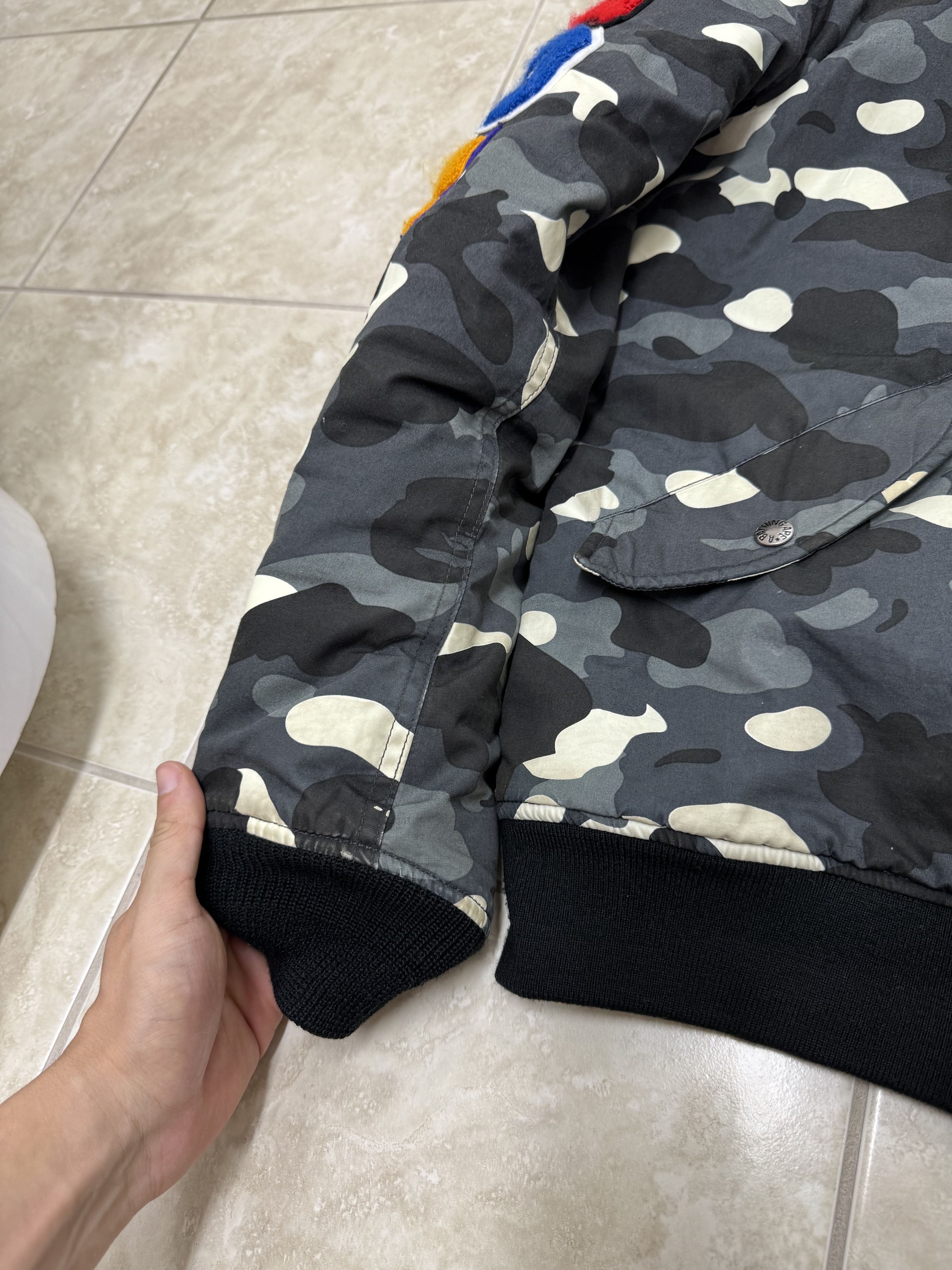 Bape Bape Grey Camo Shark Bomber Jacket Size US L / EU 52-54 / 3 - 6 Thumbnail