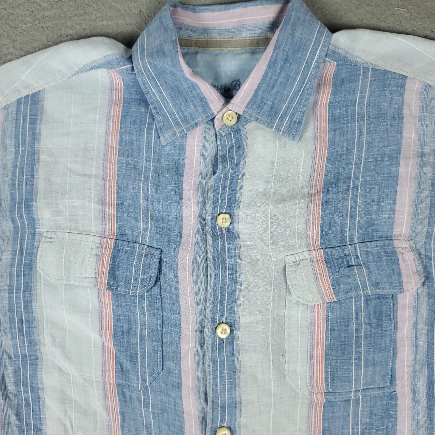 Tommy Bahama Tommy Bahama Shirt Mens M Blue Linen Button-Up Short Sleeve Striped Casual Wearable Adult Medium Size US M / EU 48-50 / 2 - 2 Thumbnail