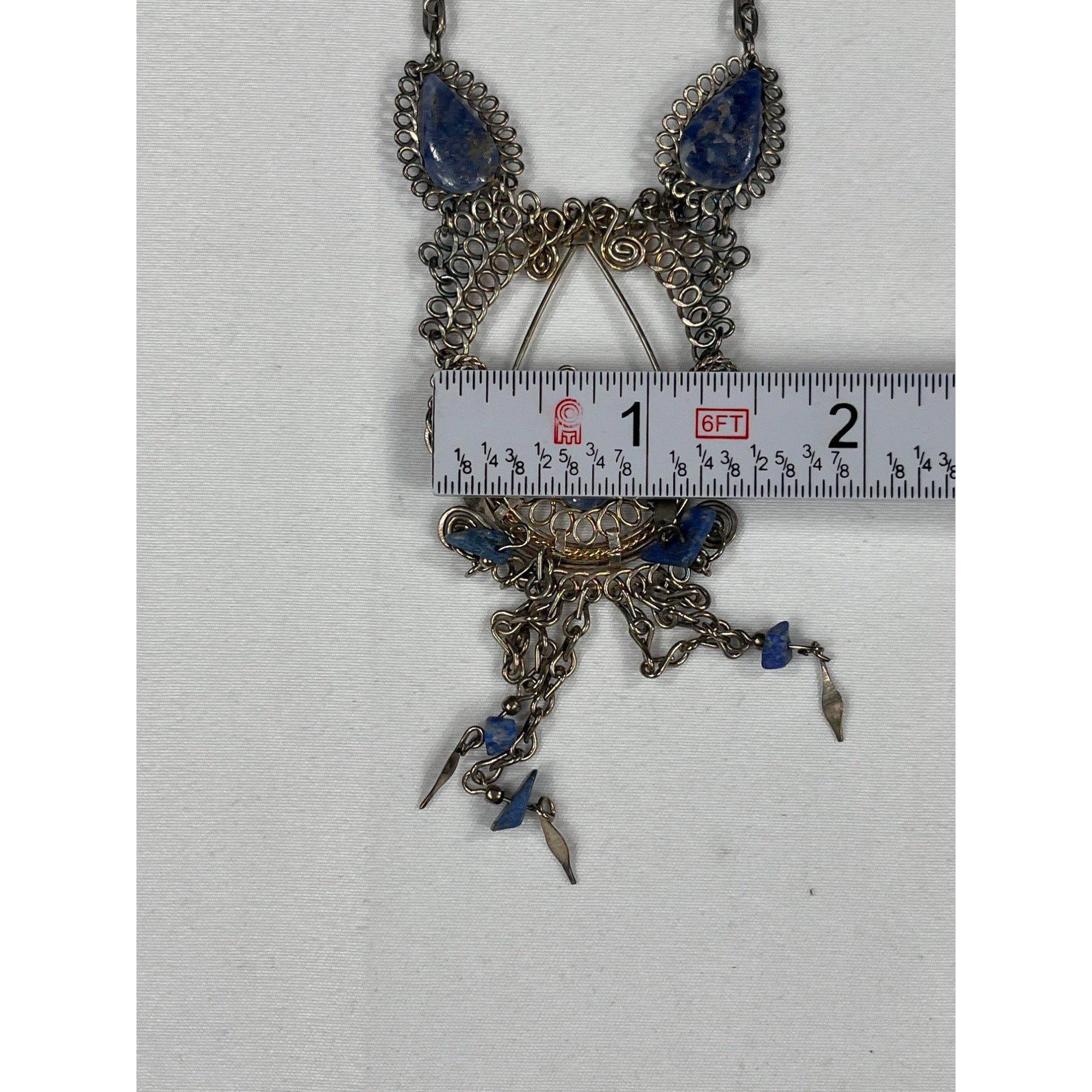 Vintage Vintage SKU 7859 Silver Chain Necklace With Blue Stone Filig Size ONE SIZE - 4 Thumbnail