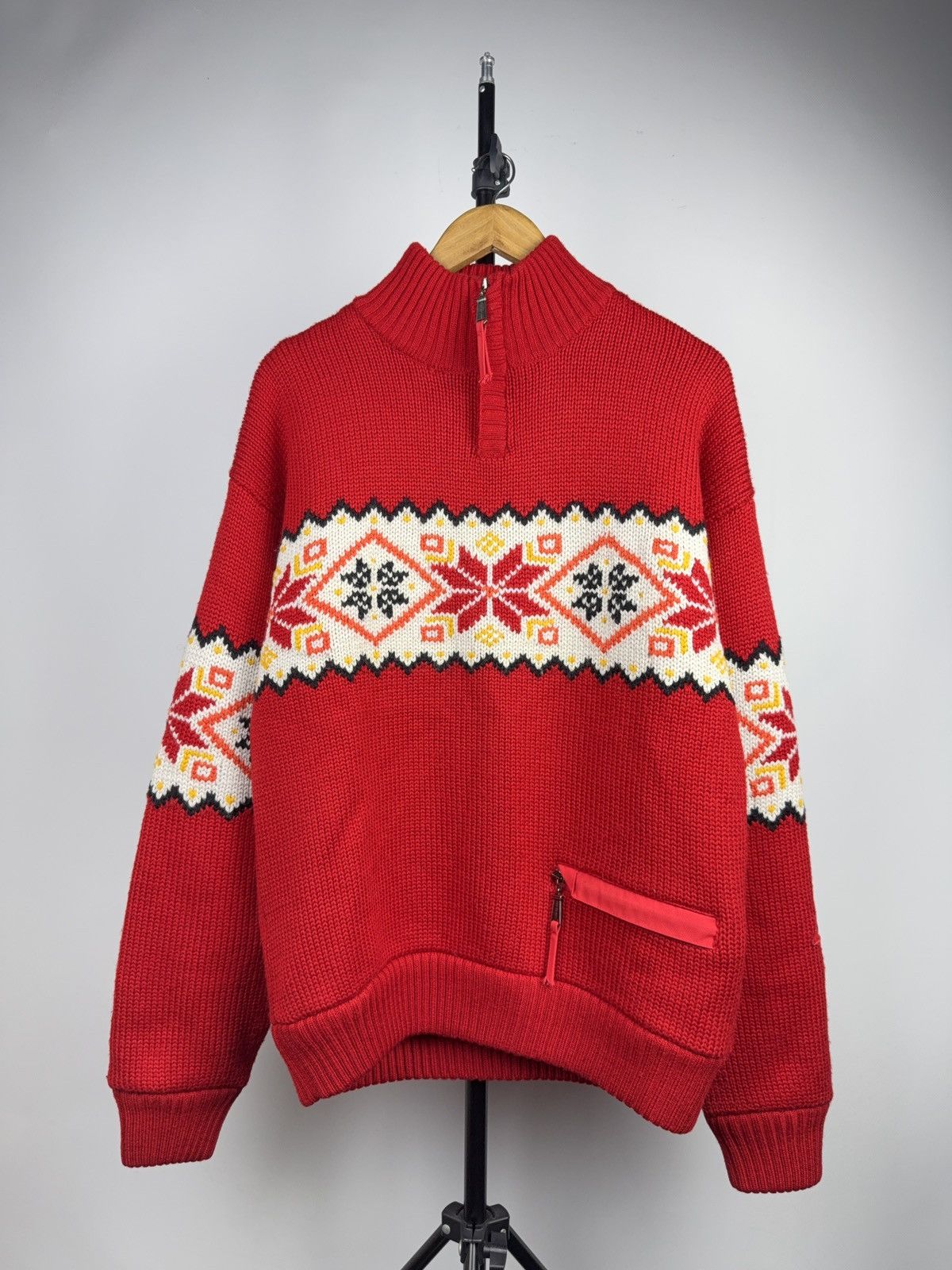 Vintage 00s Retro Rescue SOS Nordic Wool Zip Ski Sweater Red Size US XL / EU 56 / 4 - 1 Thumbnail