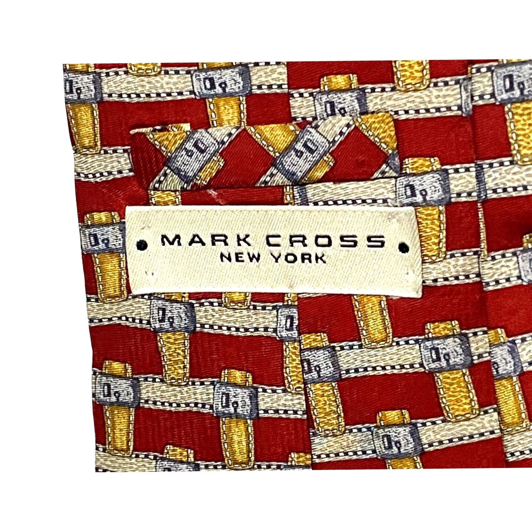 Mark Cross VINTAGE Mark Cross Silk Mens Tie Geometric Red Gold Buckle Locks Quiet Luxury Preppy Size ONE SIZE - 5 Thumbnail
