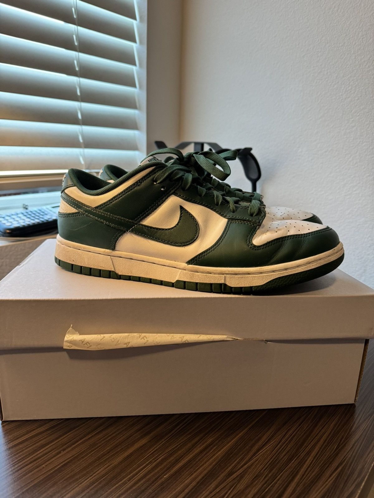 image of Nike Dunk Low “Michigan State” Shoes in White, Men's (Size 9.5)