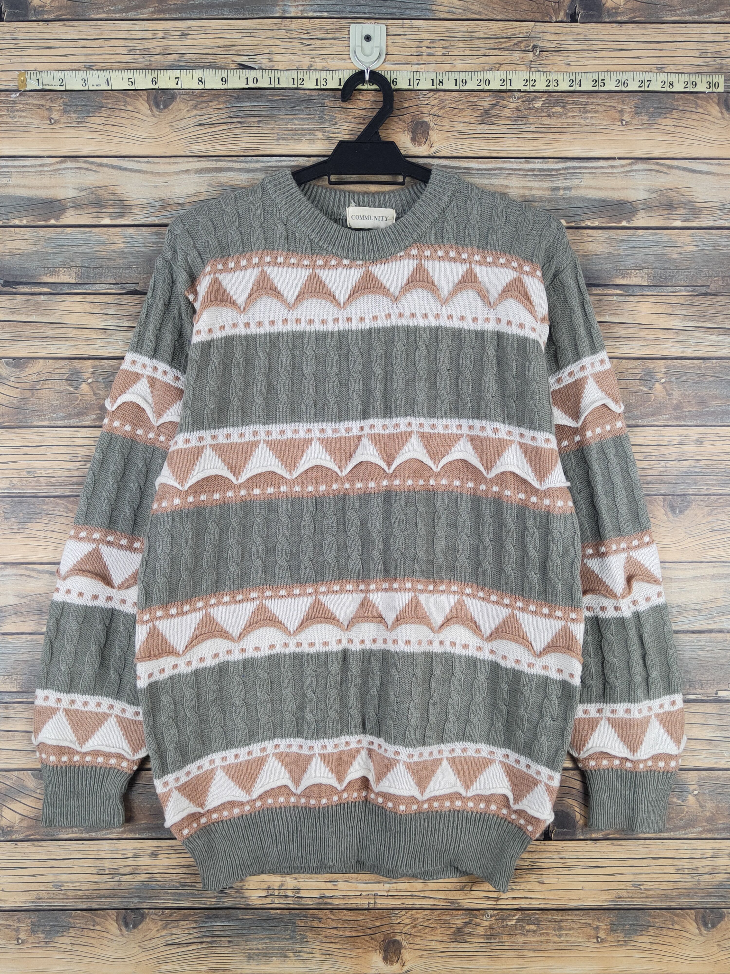 Aran Isles Knitwear Community Green Brown Knitwear Sweatshirts #W1092 Size US M / EU 48-50 / 2 - 1 Thumbnail