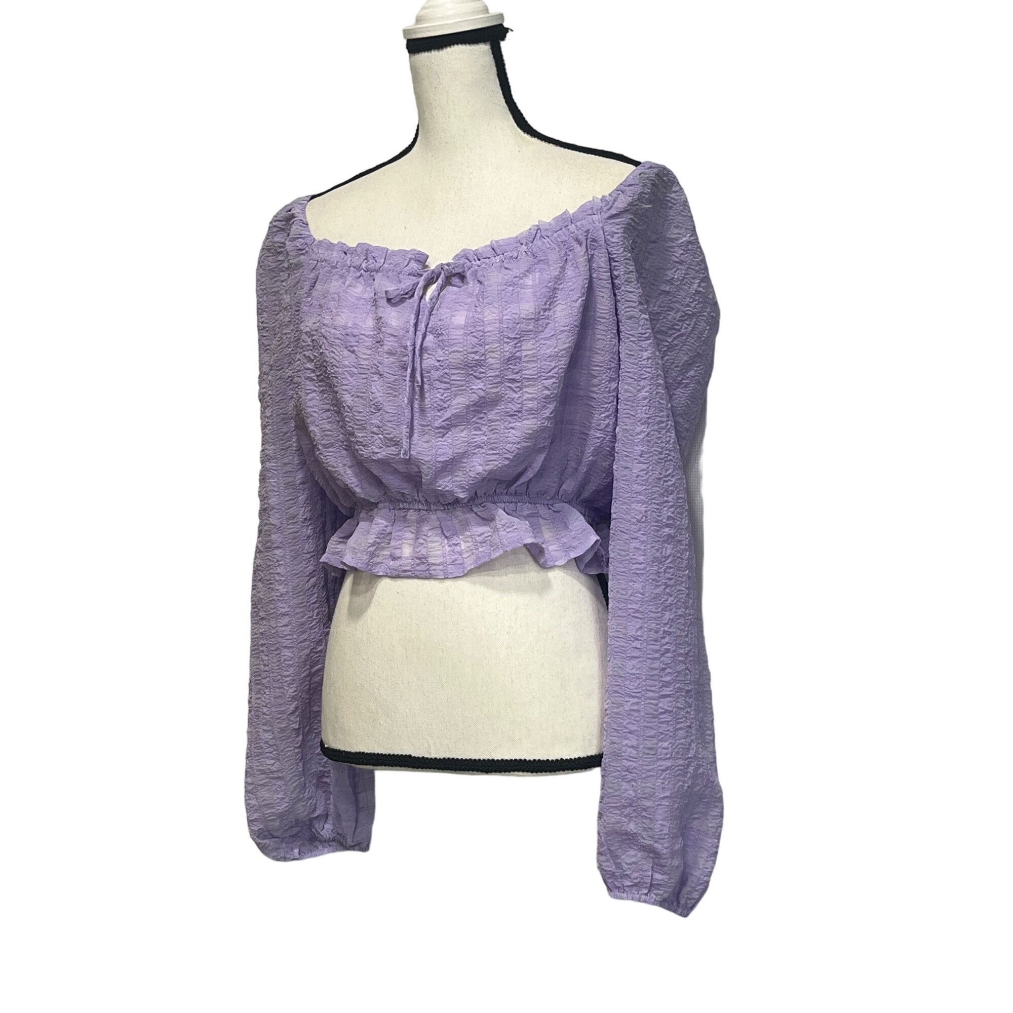 Other Lush women’s Cropped Volume Sleeves Peplum Top, Lilac, Sz. M Size M / US 6-8 / IT 42-44 - 14 Thumbnail