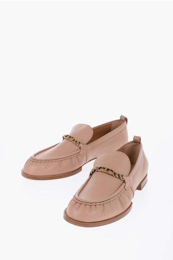 image of Tods Leather Bit Loafers With Golden-Chain in Beige, Women's (Size 7)