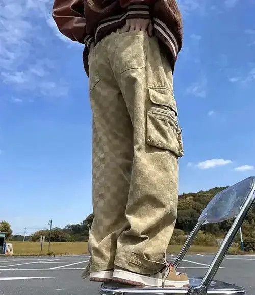 Japanese Brand Elastic Waist Mens Chessboard Wide Leg Jeans Size US 30 / EU 46 - 2 Thumbnail