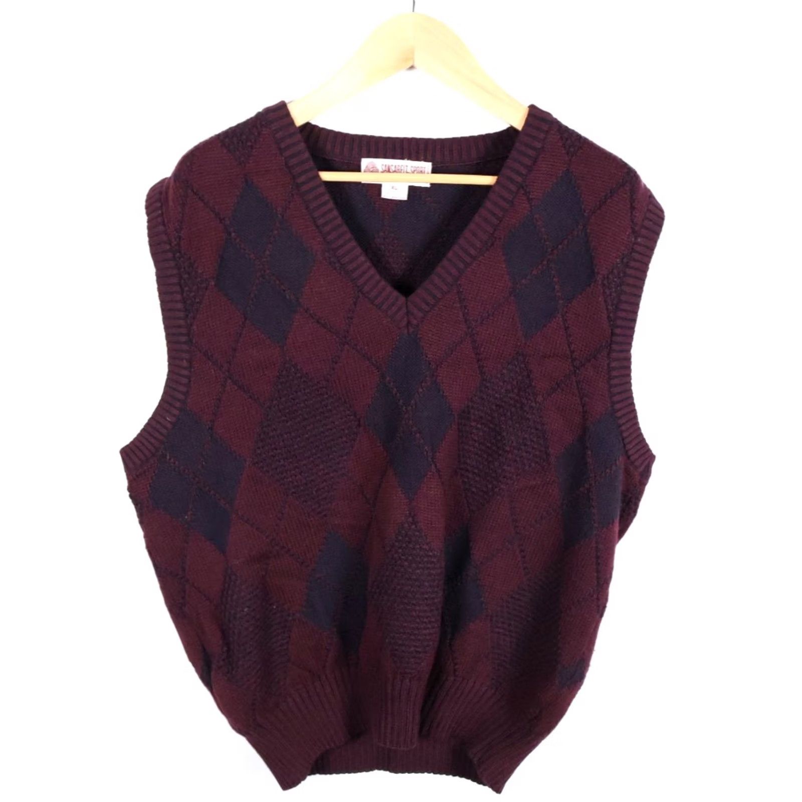 Vintage VINTAGE Sansabelt Sweater Vest Shirt Mens XL Dark Red Argyle V-Neck 80s 90s Retro Preppy Knit Wool Reds Blues Regular Size US XL / EU 56 / 4 - 2 Thumbnail