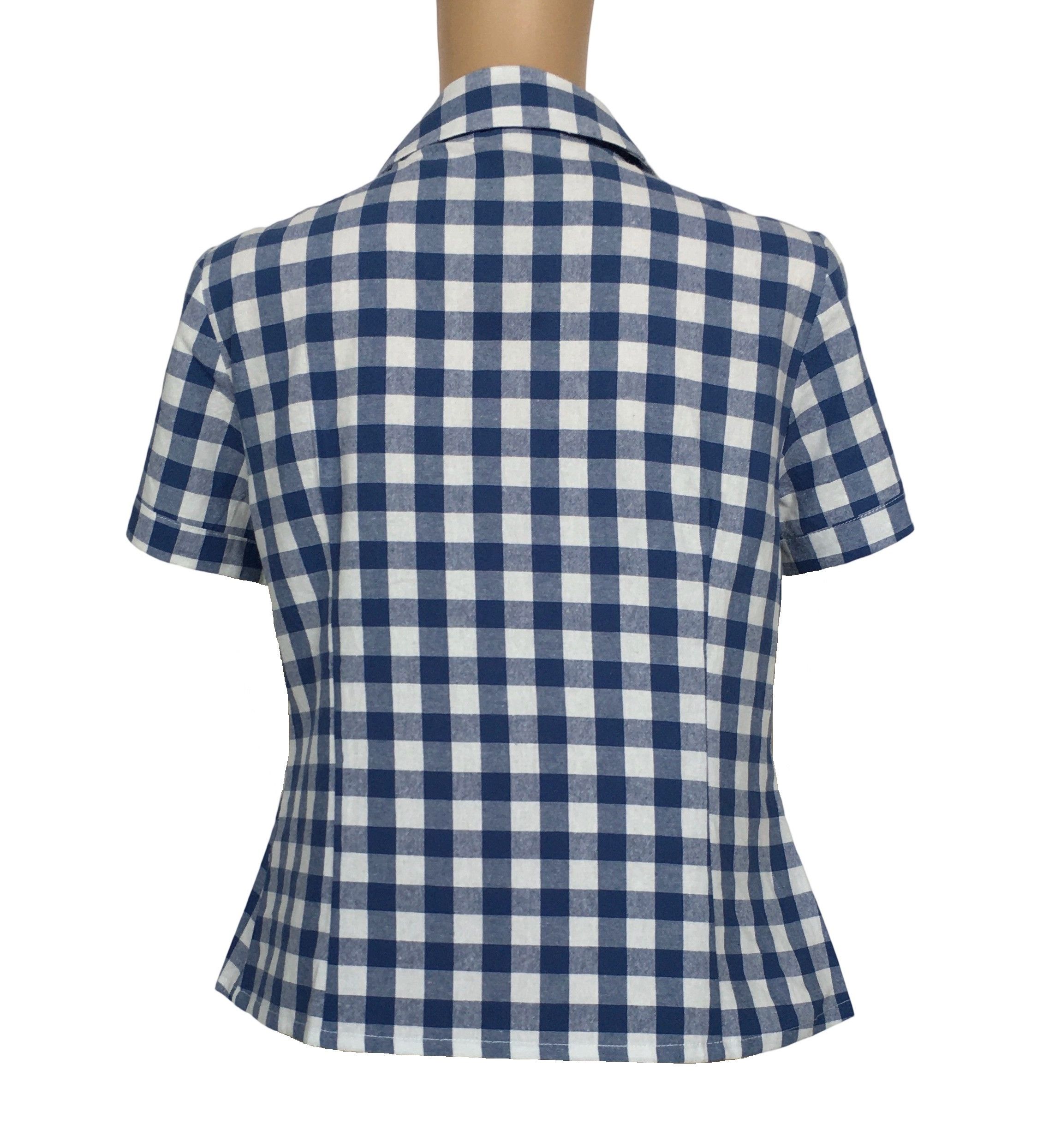 Other Women Shirt Casual Button Blouse Navy&White Checkered Size L / US 10 / IT 46 - 3 Thumbnail
