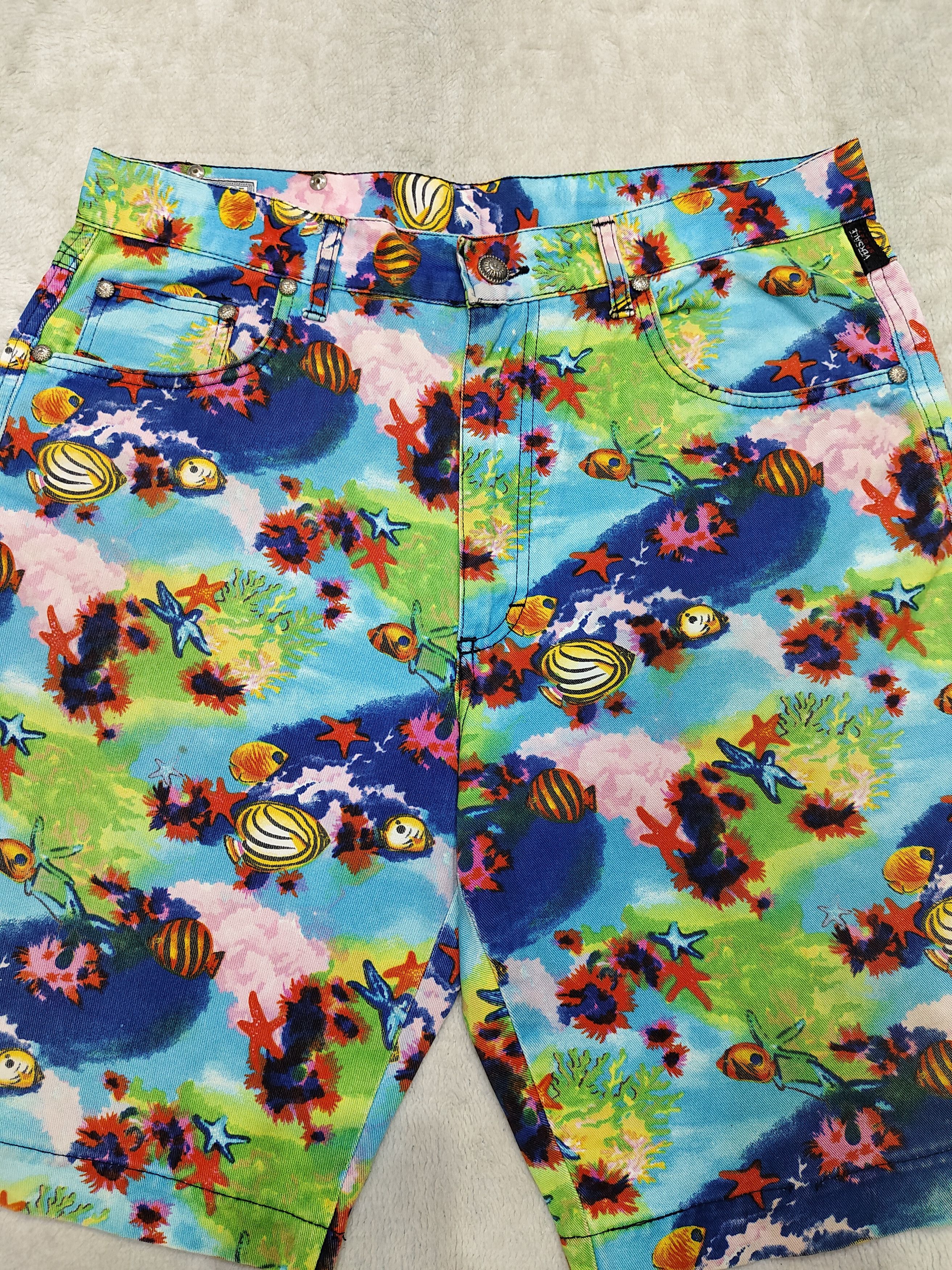 Versace RARE🔥 Versace Sport 🇮🇹 Aquarium Art Short Jeans Size 33" - 2 Thumbnail