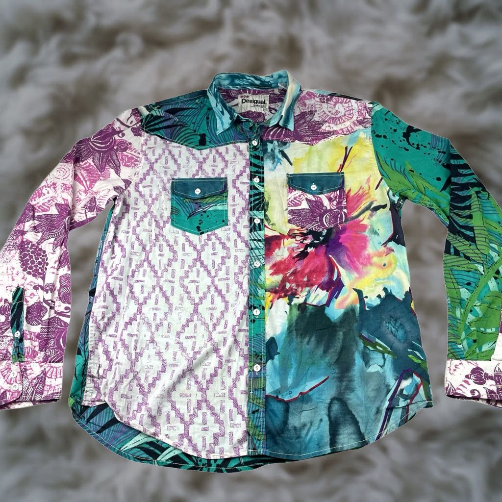 Desigual Desigual Men's Button Shirt Colorful Abstract L/S 100% Cotton XL Size US XL / EU 56 / 4 - 1 Thumbnail