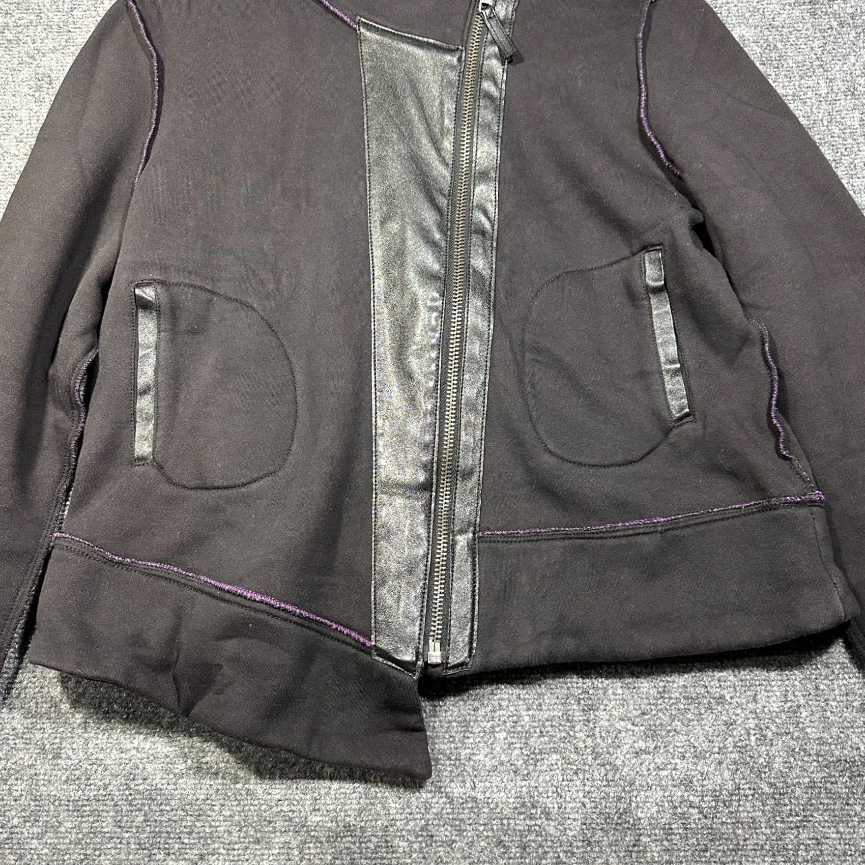 Vintage Bagatelle Jacket Womens XL Black Full Zip Sweatshirt Faux Leather Trim Pockets Size XL / US 12-14 / IT 48-50 - 2 Thumbnail