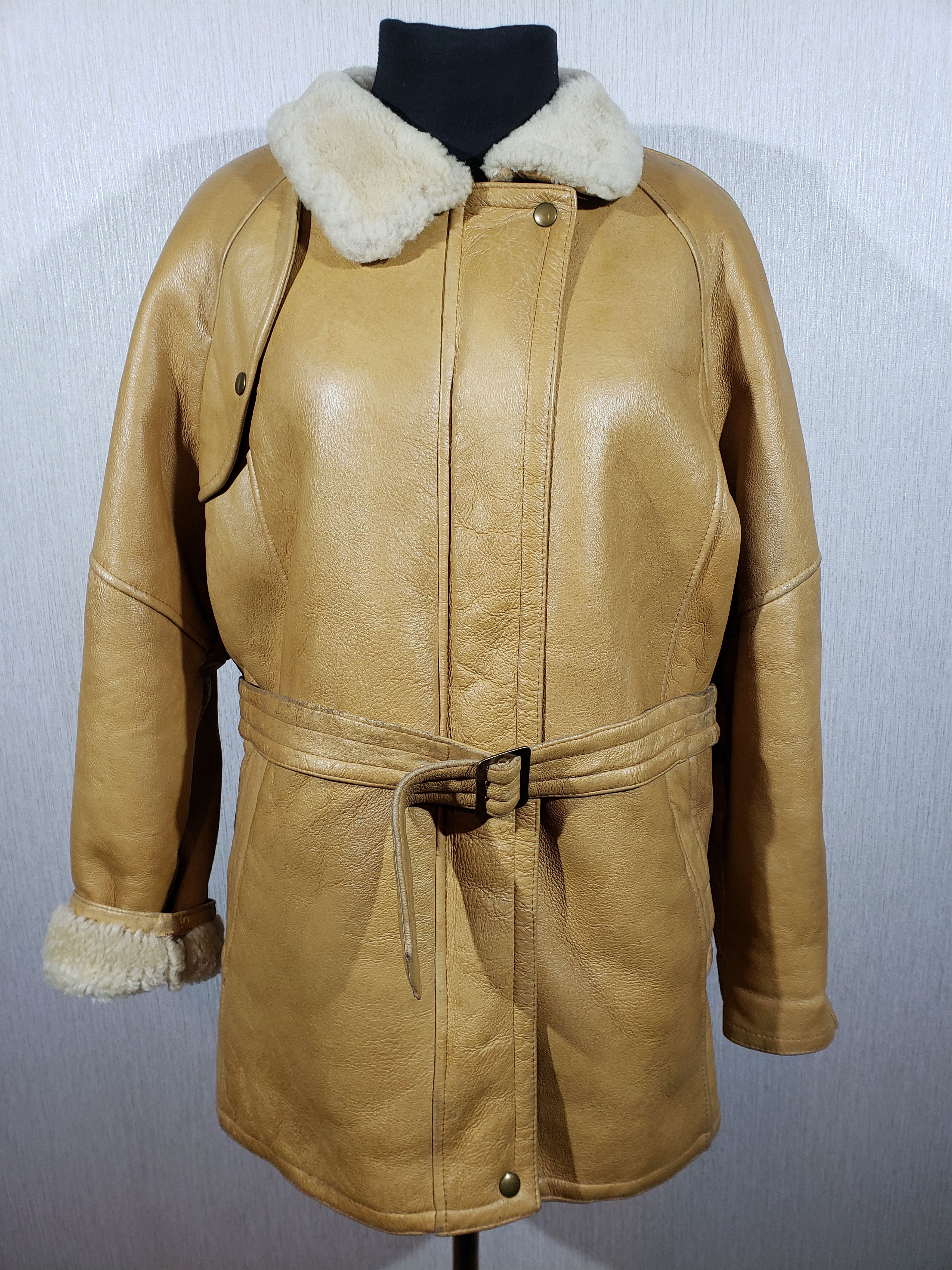 Other Stylish brown sheepskin coat with zipper and belt. Size XXL / US 16-18 / IT 52-54 - 1 Thumbnail