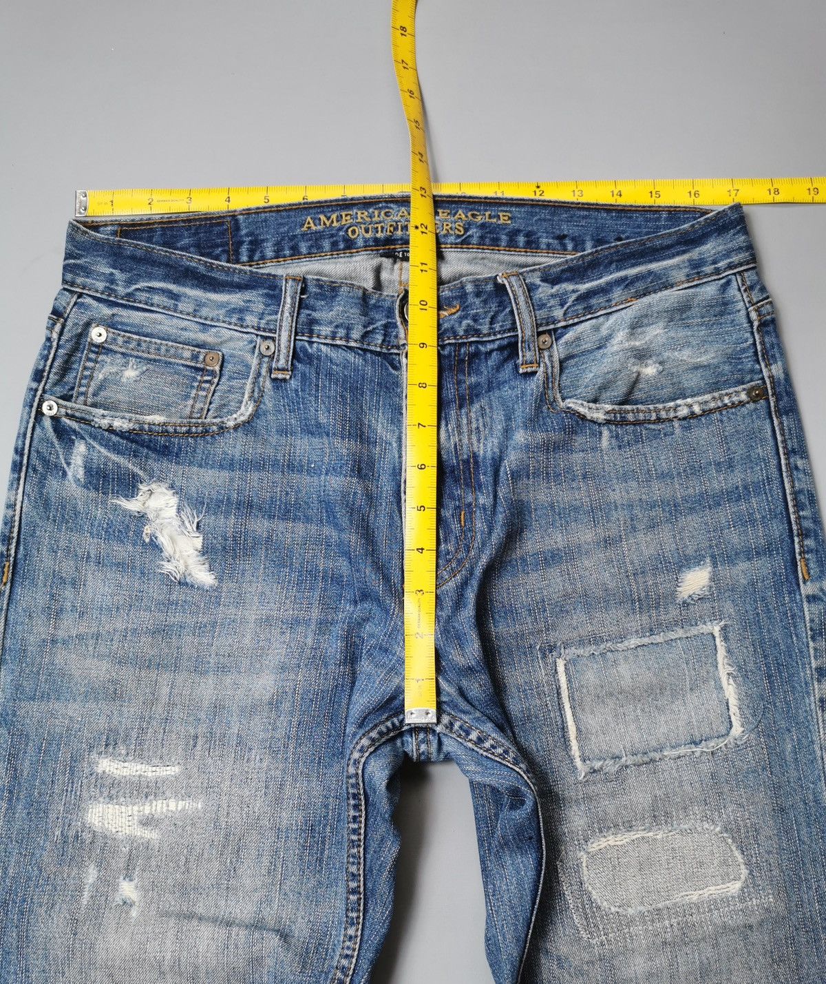 American Eagle Outfitters American Eagle Slim Straight Patchwork Distressed Jeans Size US 34 / EU 50 - 13 Thumbnail