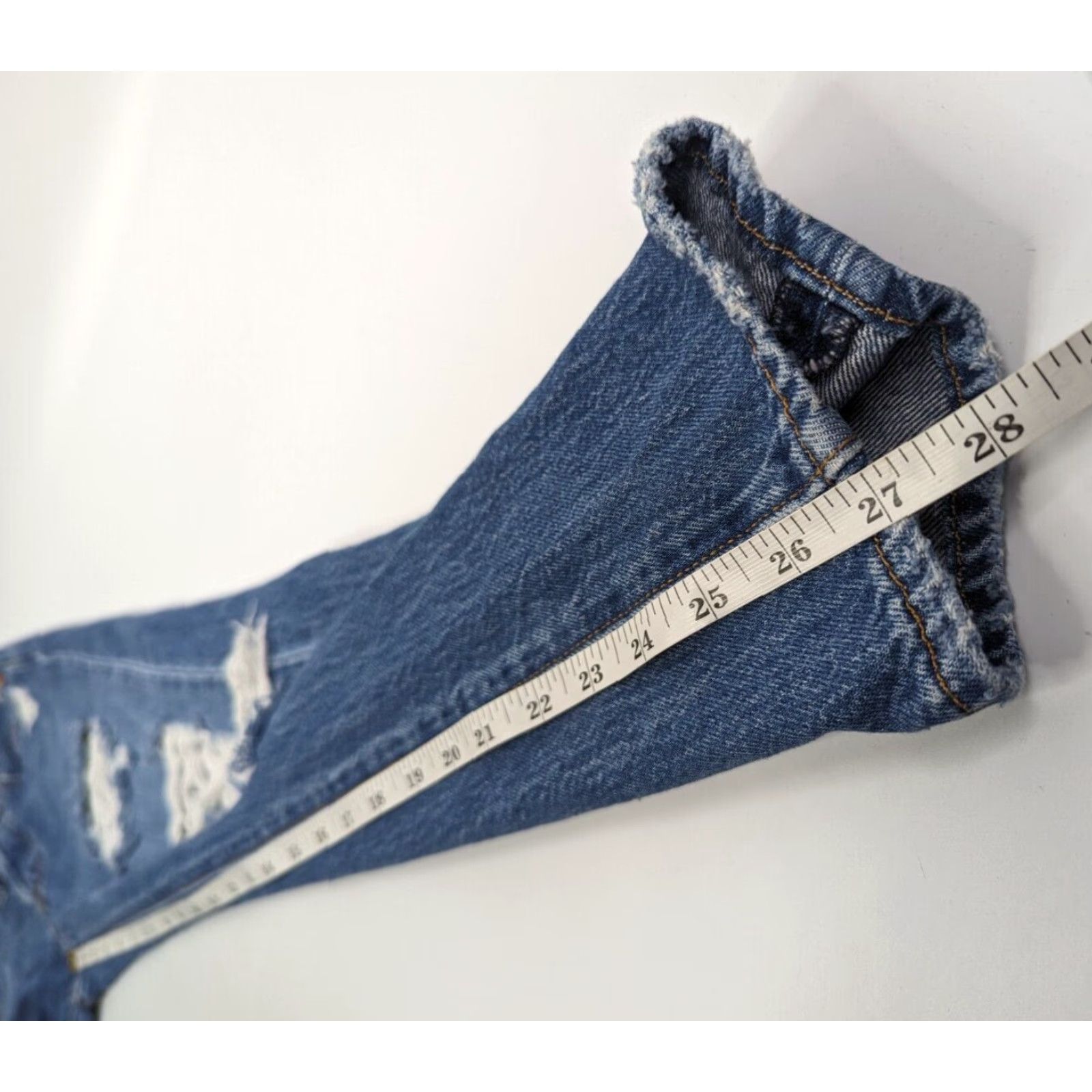 Levi's Levi's Premium Wedgie Straight Women's 24 Blue Denim Jeans Distressed Big E Distressed Size 42" / US 20 - 6 Thumbnail