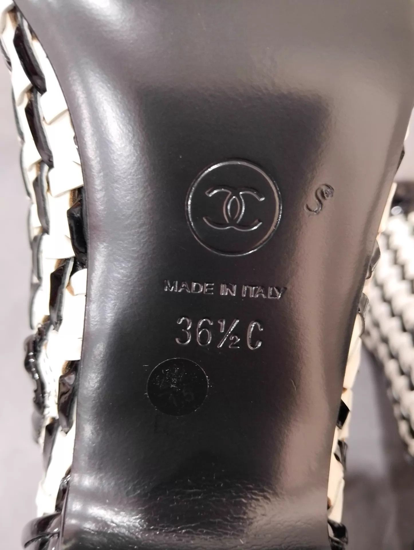Chanel CHANEL Women's Black & White Woven High-Heel Ankle Boots 36.5 Size US 6 / IT 36 - 8 Thumbnail