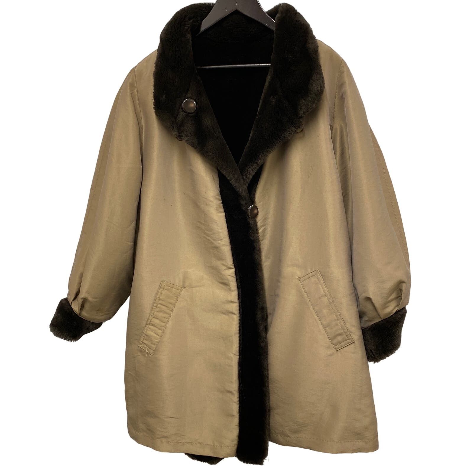Vintage Faux Fur LINED REVERSIBLE Coat by J. Percy Large Size L / US 10 / IT 46 - 1 Thumbnail