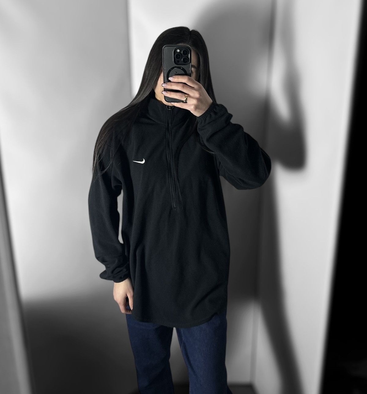 Nike × Vintage Vintage Nike fleece zip 1/4 sweatshirt logo size L-XL Size L / US 10 / IT 46 - 7 Thumbnail