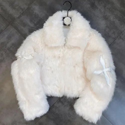 Designer Fluffy Winter Faux Fur Coat Jacket Gothic style with cross Size ONE SIZE - 1 Thumbnail