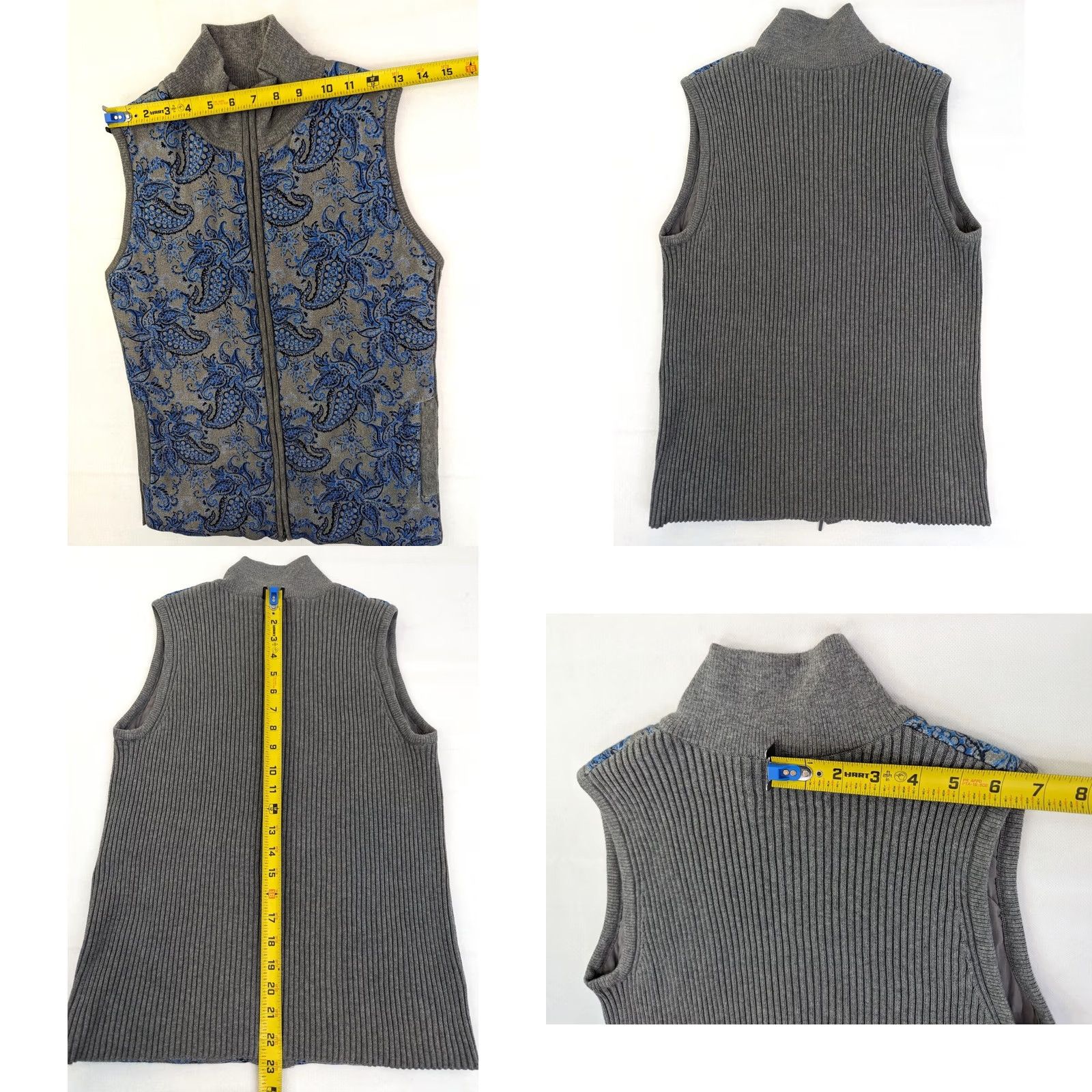Vintage Edinburgh Knitwear Vest Women S Blue & Gray Full Zip Paisley Pima Cotton Knitwear Vest Regular Fit Sleeveless Mid-Length Vintage: No Size S / US 4 / IT 40 - 8 Thumbnail